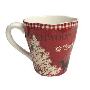 𝅺222 Fifth Northwood Cottage Porcelain Large Christmas Holiday Mug Red